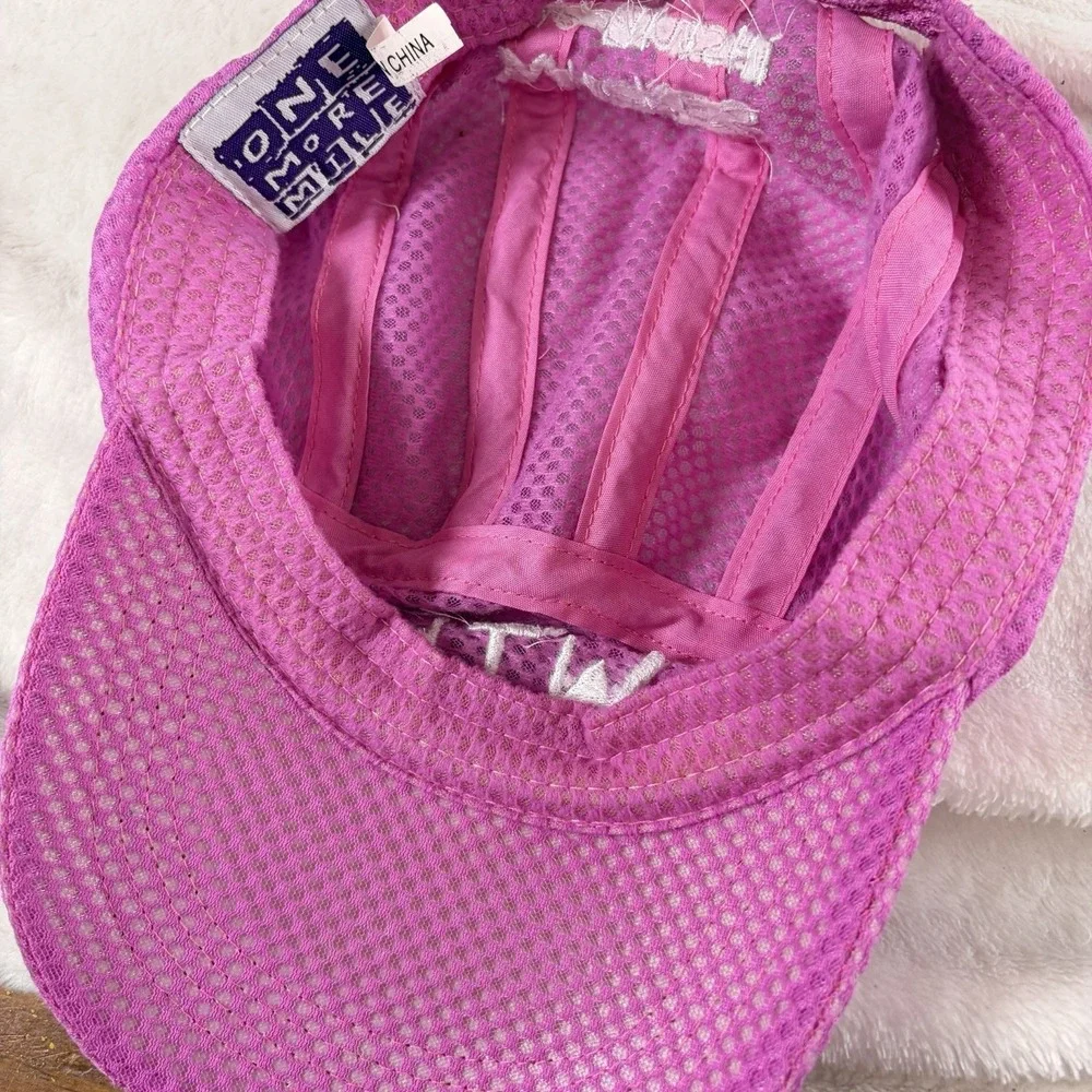 One More Mile running hat Where's the finish WTF Neon Pink Breathable mesh Funny